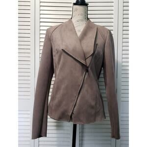 KUT from the Kloth Faux Suede Moto Jacket Women's Large Taupe Asymmetrical Zip